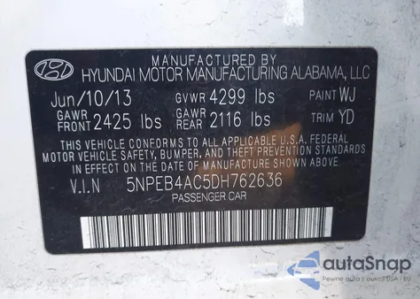 2013 Hyundai Sonata Gls from USA, damaged, VIN 5NPEB4AC5DH762636